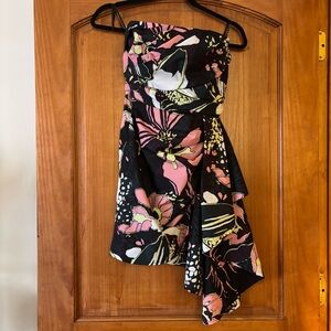 Tanya Taylor Alina Black Floral Strapless Dress | Good for weddings / formals